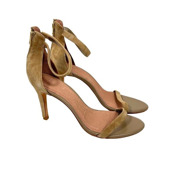 Joie Women's Abbott Suede Ankle Strap Heel Sandals 40 US 9.5 Tan Back Zip - Picture 1 of 7